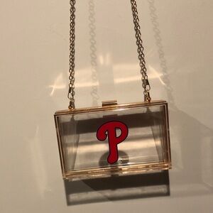 Philadelphia Phillies Clear Acrylic Box Clutch with Gold Chain